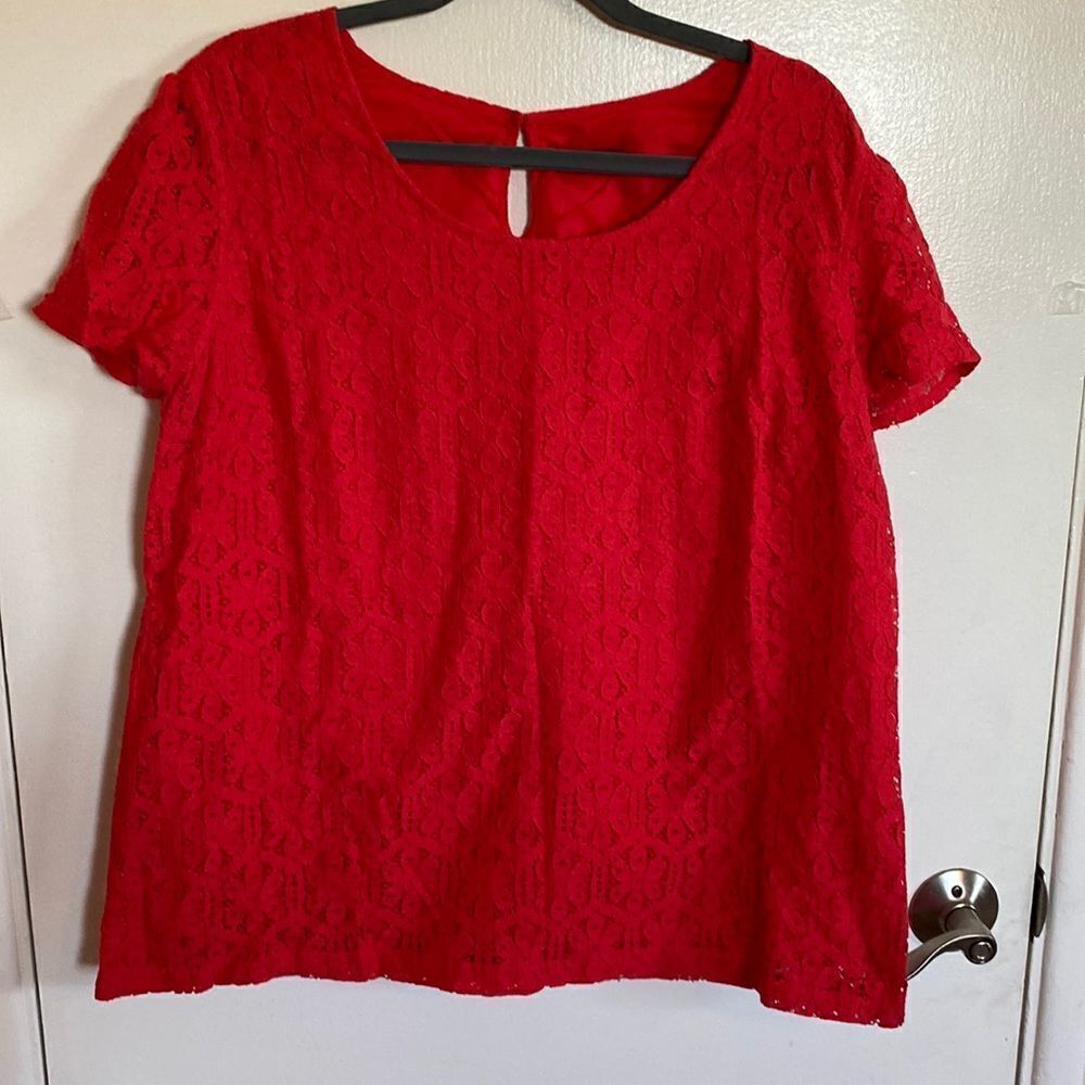 Red/orange- lace overlay Womens blouse size XXL
